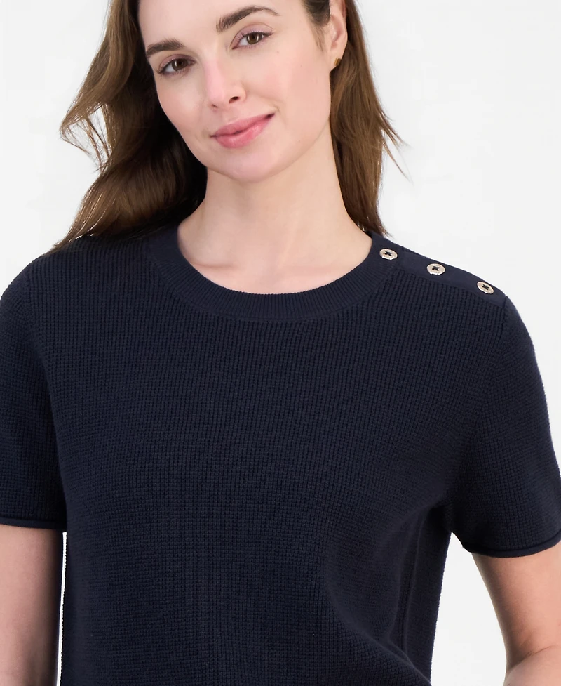 Nautica Women's Short-Sleeve Tuck Stitch Sweater