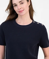 Nautica Women's Short-Sleeve Tuck Stitch Sweater