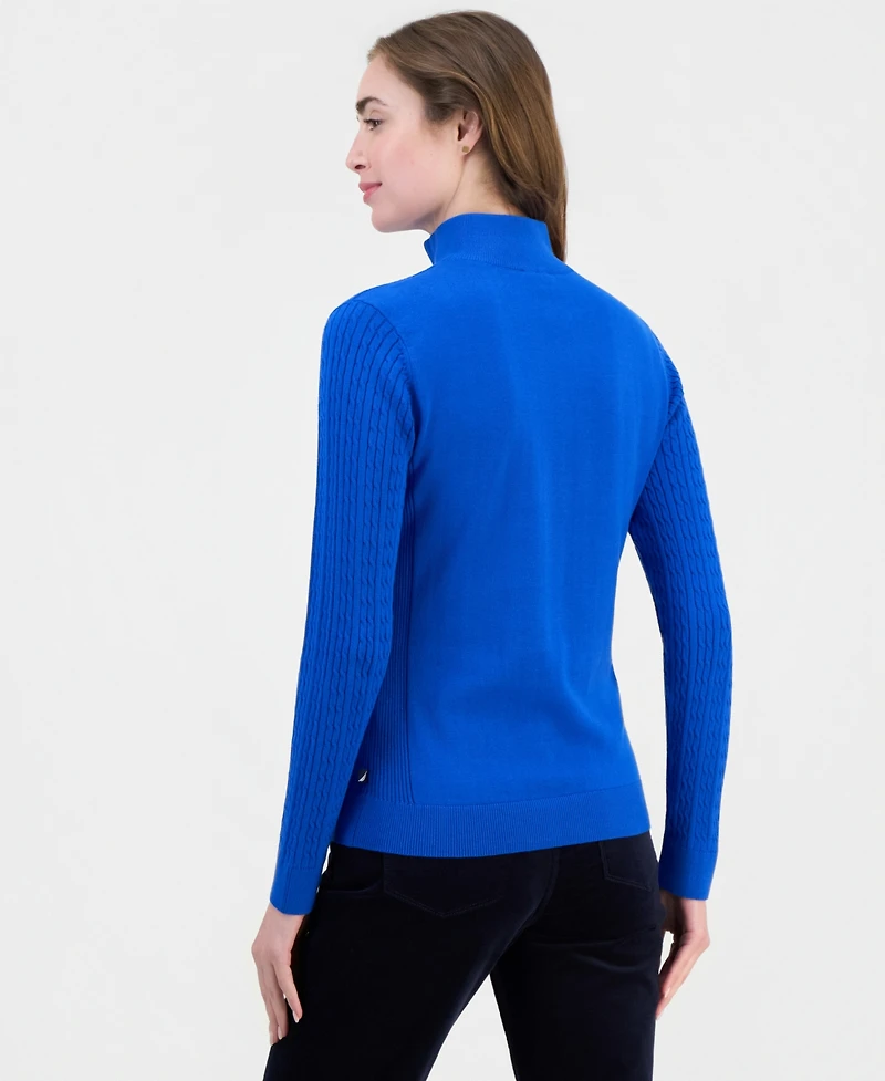 Nautica Women's Cable-Knit Half-Zip Mock-Neck Sweater