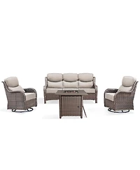 Pocassy 4 Piece Outdoor Patio Furniture Sets with Fire Pit Table,Wicker Sectional Sofa Swivel Chairs,6 Inch Thick Cushion