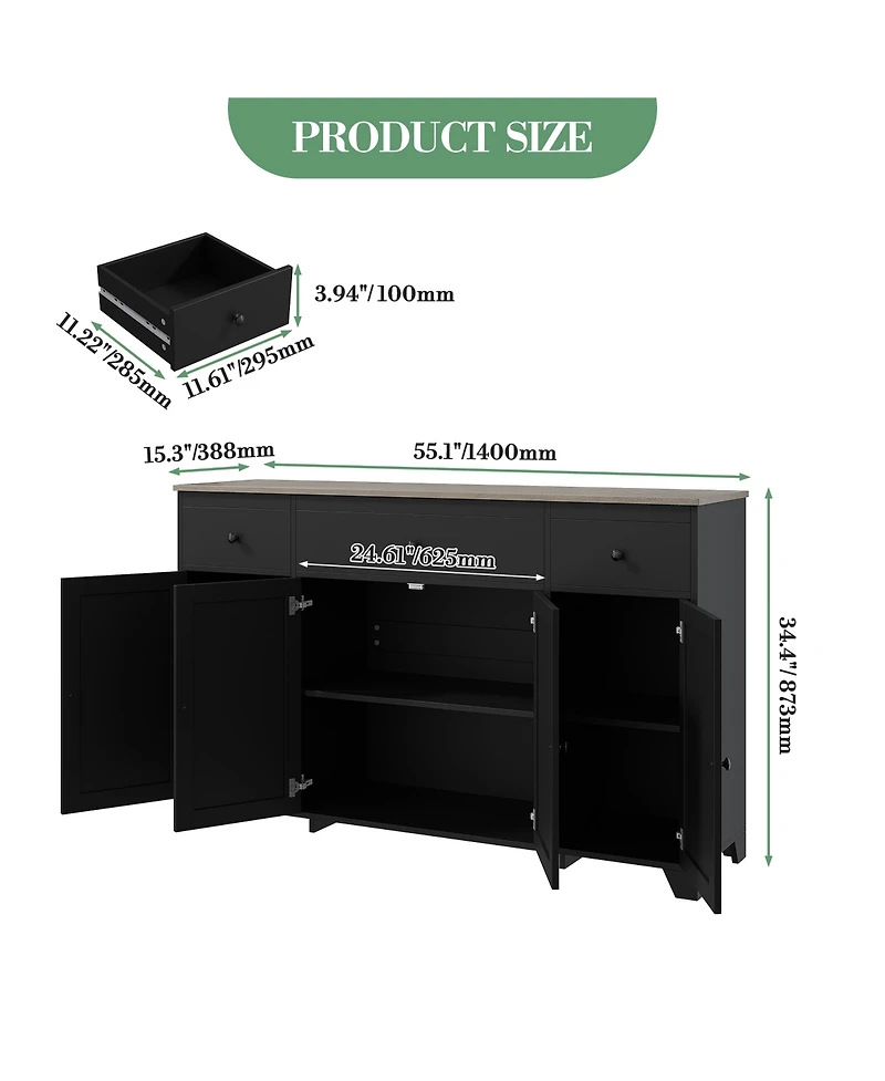 homfan 55" Black Buffet Cabinet
