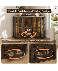 homfan 42.5inch Corner Dog Crate Furniture, Wooden Indoor Kennel with Feeding Bowls & Revolving Door, End Table for Small Dog