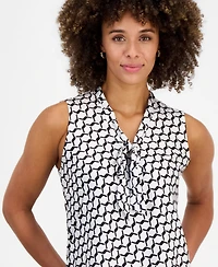 Kasper Women's Geo-Print Tie-Neck Sleeveless Blouse