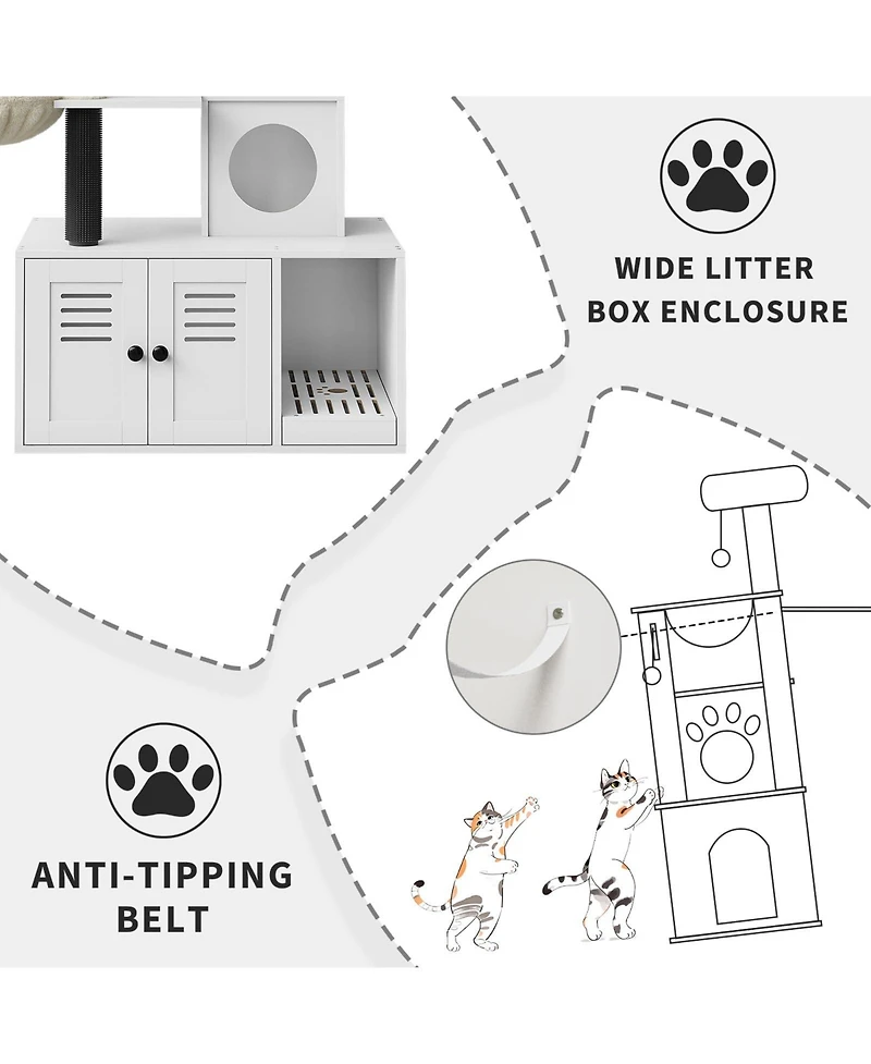 Homfan 2-in-1 Modern Cat House & Litter Box Enclosure with Tree, Hidden Washroom, Hammock, Scratching Posts Soft Perches