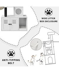 Homfan 2-in-1 Modern Cat House & Litter Box Enclosure with Tree, Hidden Washroom, Hammock, Scratching Posts Soft Perches
