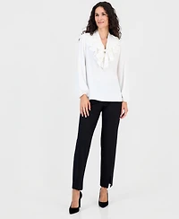 Kasper Petite Solid Georgette Ruffle-Neck Blouse