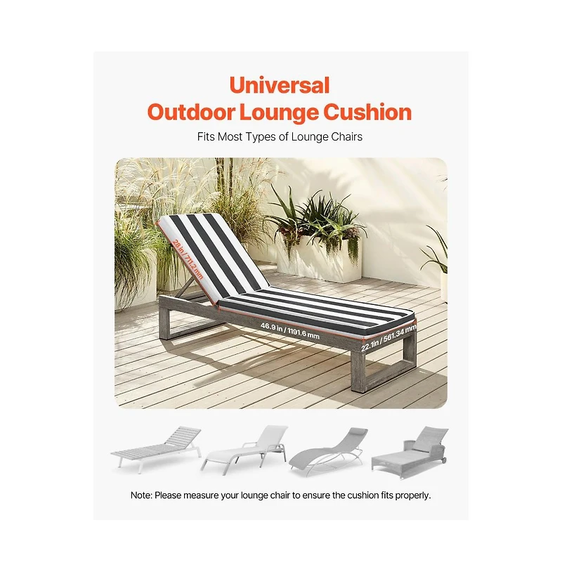 Slickblue Set of 2 Thick Outdoor Lounge Chair Cushions Waterproof