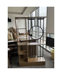 Tribesigns Freestanding Room Divider reversible Mdf partition with storage shelves and metal accent. Modern separator for open floor plans