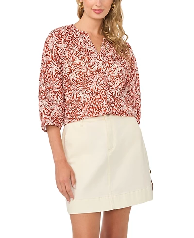 Vince Camuto Women's Cotton Printed Raglan-Sleeve Peasant Blouse