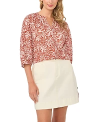 Vince Camuto Women's Cotton Printed Raglan-Sleeve Peasant Blouse