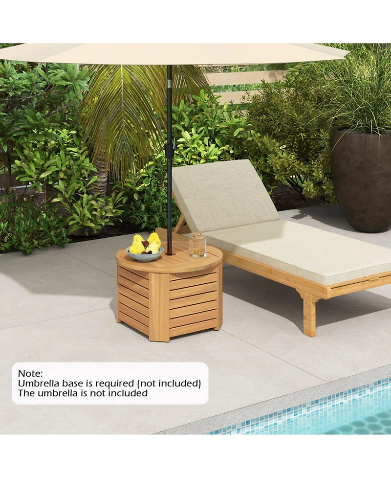 Gouun 2-in-1 Outdoor Side Table with Storage Acacia Wood Slatted Coffee Table