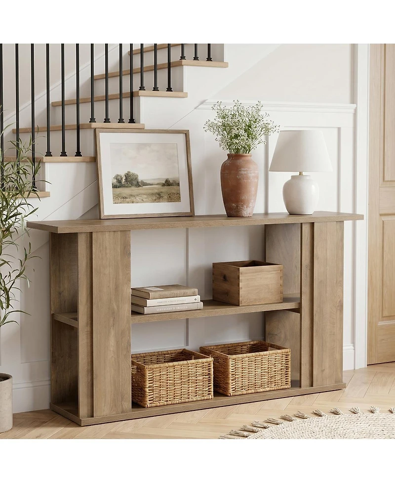 Tribesigns 63" Farmhouse Console Table, Wooden Entryway Table With 3-tier Storage Shelves For Living Room, Hallway and Foyer