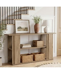 Tribesigns 63" Farmhouse Console Table, Wooden Entryway Table With 3-tier Storage Shelves For Living Room, Hallway and Foyer