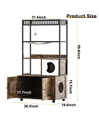 homfan Cat Litter Box Enclosures with Storage Rack, Enclosed Furniture, Hammock, Sisal Balls and Scratching Mat