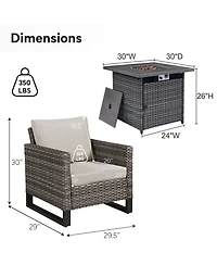 Pocassy 5 Pieces Patio Furniture Set with Fire Pit Table, Wicker Chairs, All Weather Outdoor Conversation