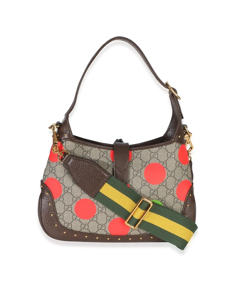 Pre-Owned Gucci Beige Gg Supreme Monogram Canvas Web Geometric Studded Small Jackie 1961 H