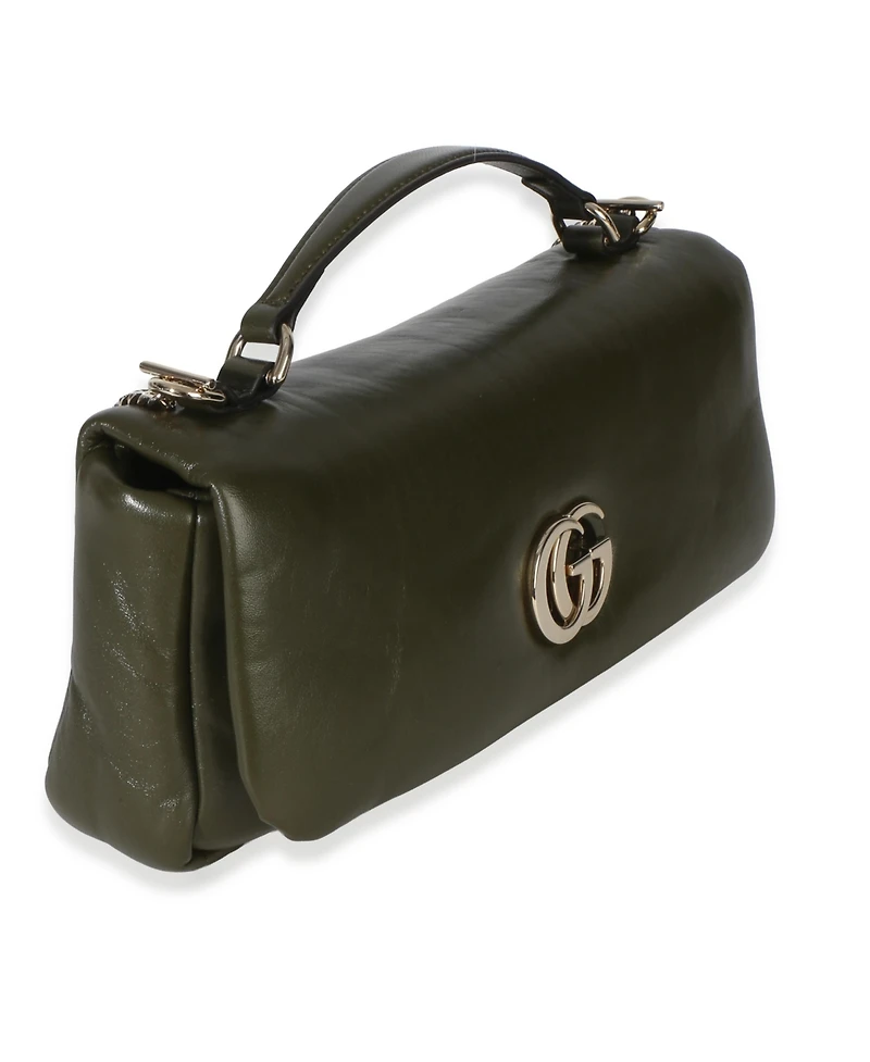 Pre-Owned Gucci Green Lambskin Gg Milano Small Top Handle Shoulder Bag