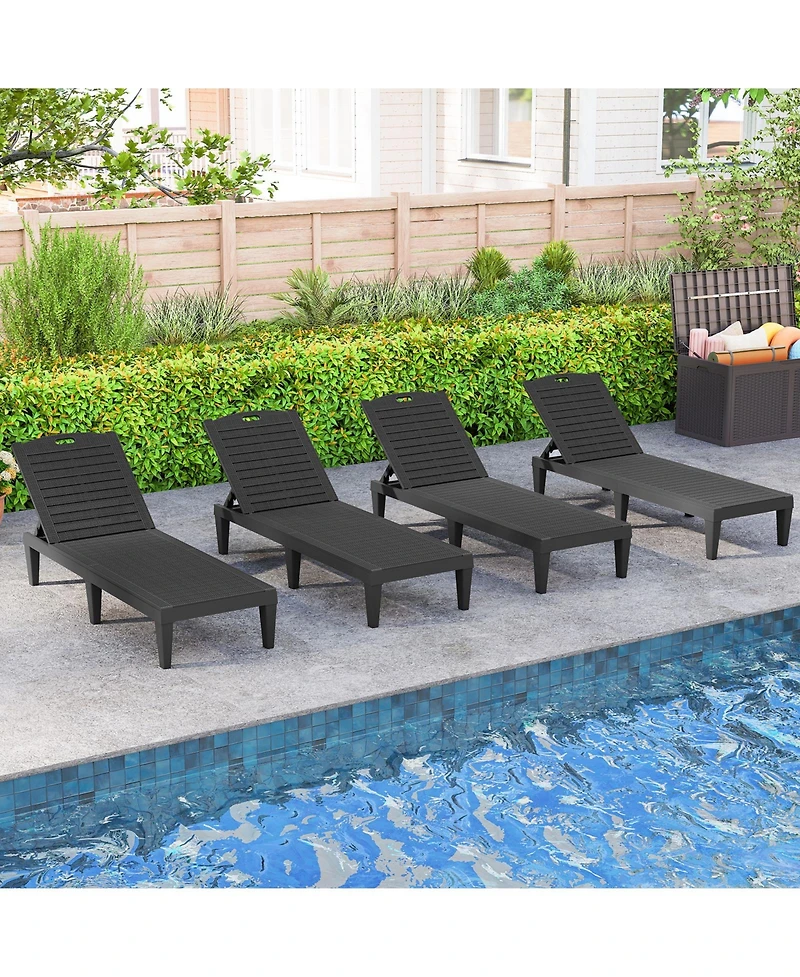 Sugift Set of 2 Pp Chaise Lounge Chairs with 4-Position Backrest and Carry Handle