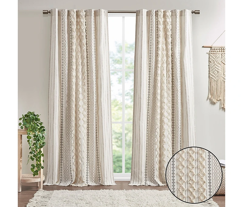 Avobird Cotton Printed Curtain Panel with Chenille Stripe and Lining