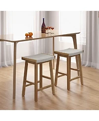 Costway Set of 2 25.5" Dining Saddle Stool Counter Height Seaweed Woven Seat Solid Wood