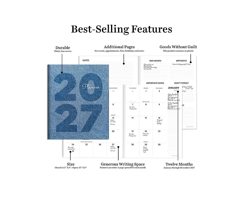 Tf Publishing Paper Goods 2027 Denim Medium Monthly Planner