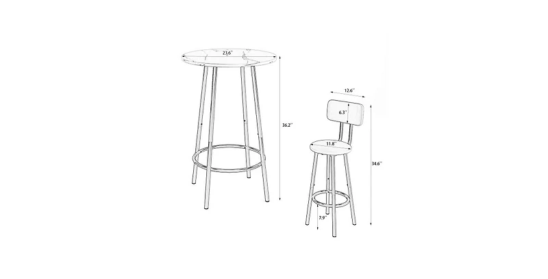 Flynama 3-Piece Round Bar Table Set with 2 Stools, Backrest and Partition, Small 2-Person Dining Set