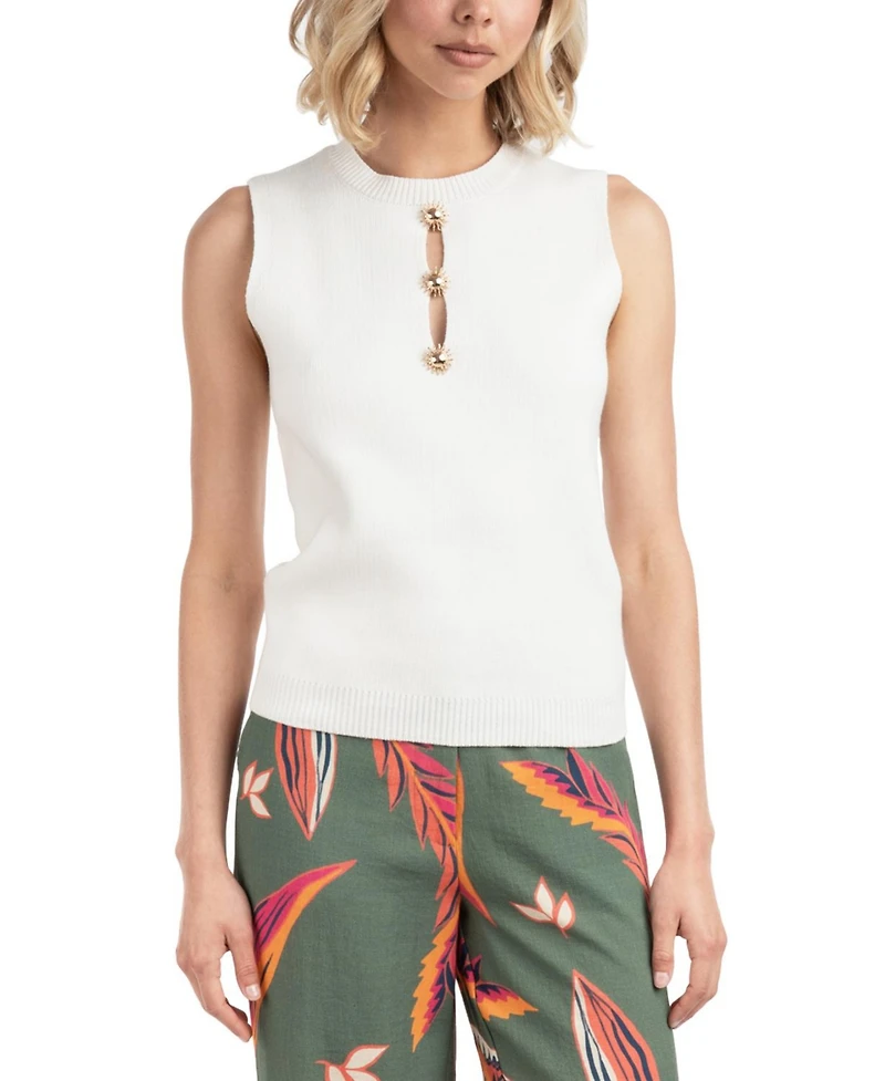 Elle Collection Women's Knit Top With Embellish Trims