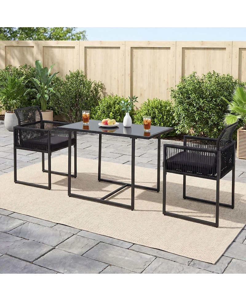 Costway 3PCS Patio Pe Wicker Furniture Set Cushioned Chairs with Folding Backrest Backyard