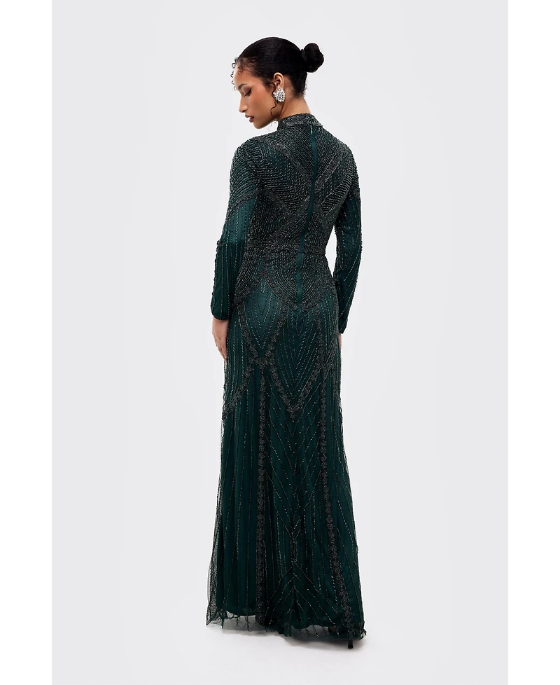 Maryisa Women's Modest Abstract Embellished Sequin Maxi Dress