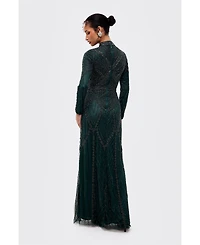 Maryisa Women's Modest Abstract Embellished Sequin Maxi Dress