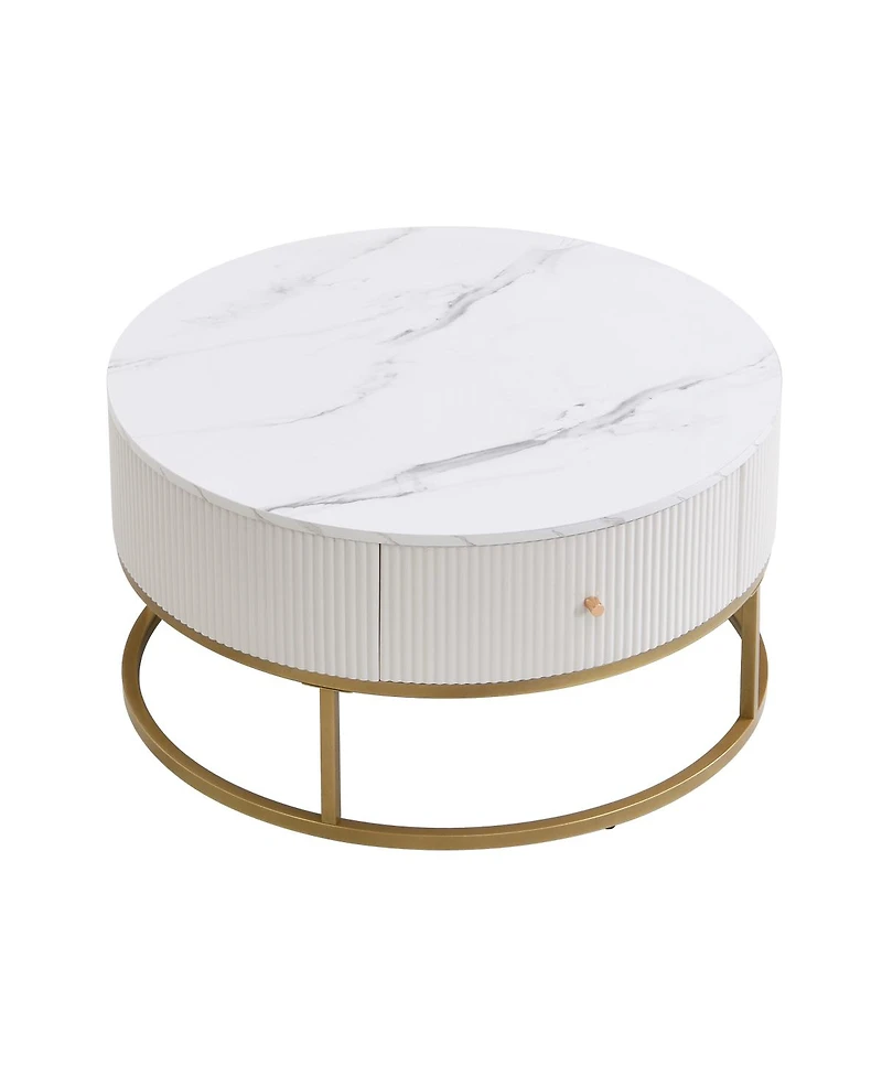 Streamdale Furniture 31.5'' Modern Round Faux Marble Coffee Table with Storage
