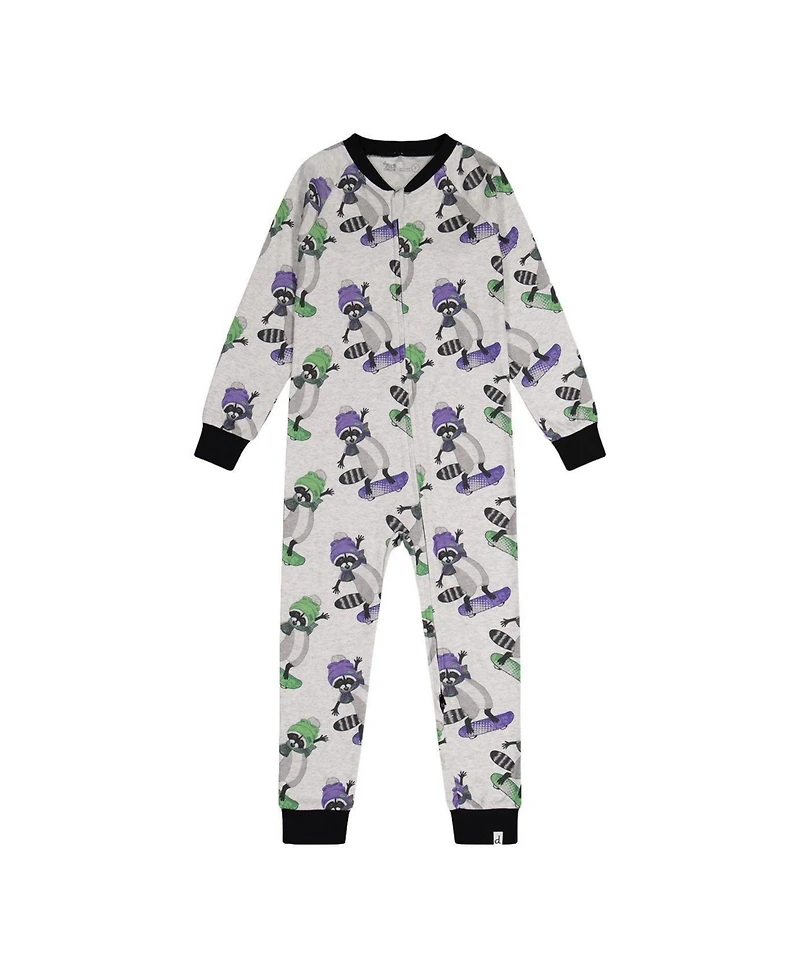 Deux par Little and Big Boy 6-12 Cotton One Piece Pajama Beige Raccoon Print