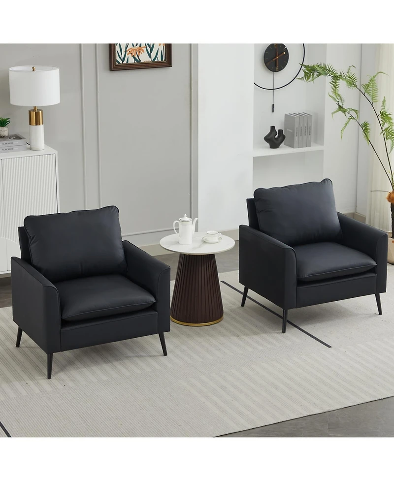 Rainsken Modern Accent Living Room Chairs Set of 2, Pu Leather fabric, Upholstered Arm Chair, for Room/Lounge/Office/Reception