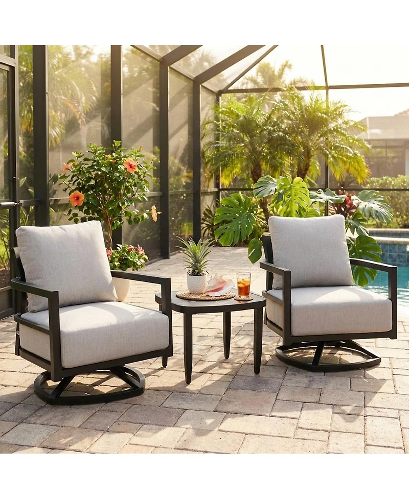 Asagikoiai 3-Piece Outdoor Aluminum Swivel Lounge Chair Set with Sintered Stone Table