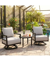 Asagikoiai 3-Piece Outdoor Aluminum Swivel Lounge Chair Set with Sintered Stone Table