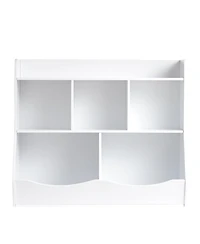 Flynama 5-Cubby Wooden Kids Storage Cabinet Multi-Grid Toy Bookshelf Rounded Edge Safe Children Room Furniture