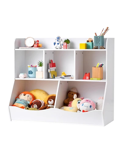 Flynama 5-Cubby Wooden Kids Storage Cabinet Multi-Grid Toy Bookshelf Rounded Edge Safe Children Room Furniture