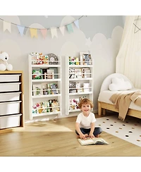Flynama 4-Tier Wall-Mounted Kids Bookshelf Anti-Tip Design High Safety Space-Saving Nursery Toy Book Organizer
