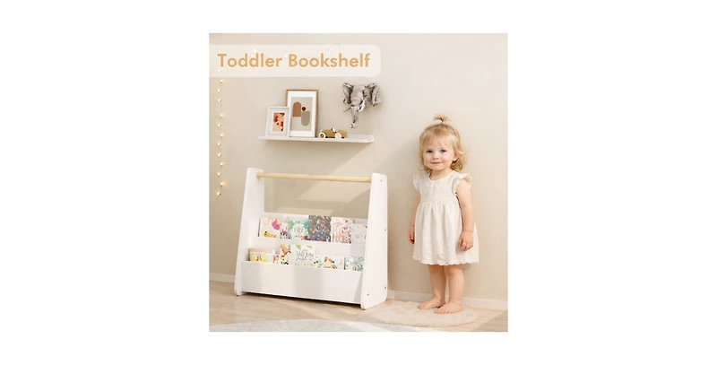 Flynama Kids Front-Facing Bookshelf with Wooden Handle 2-Tier