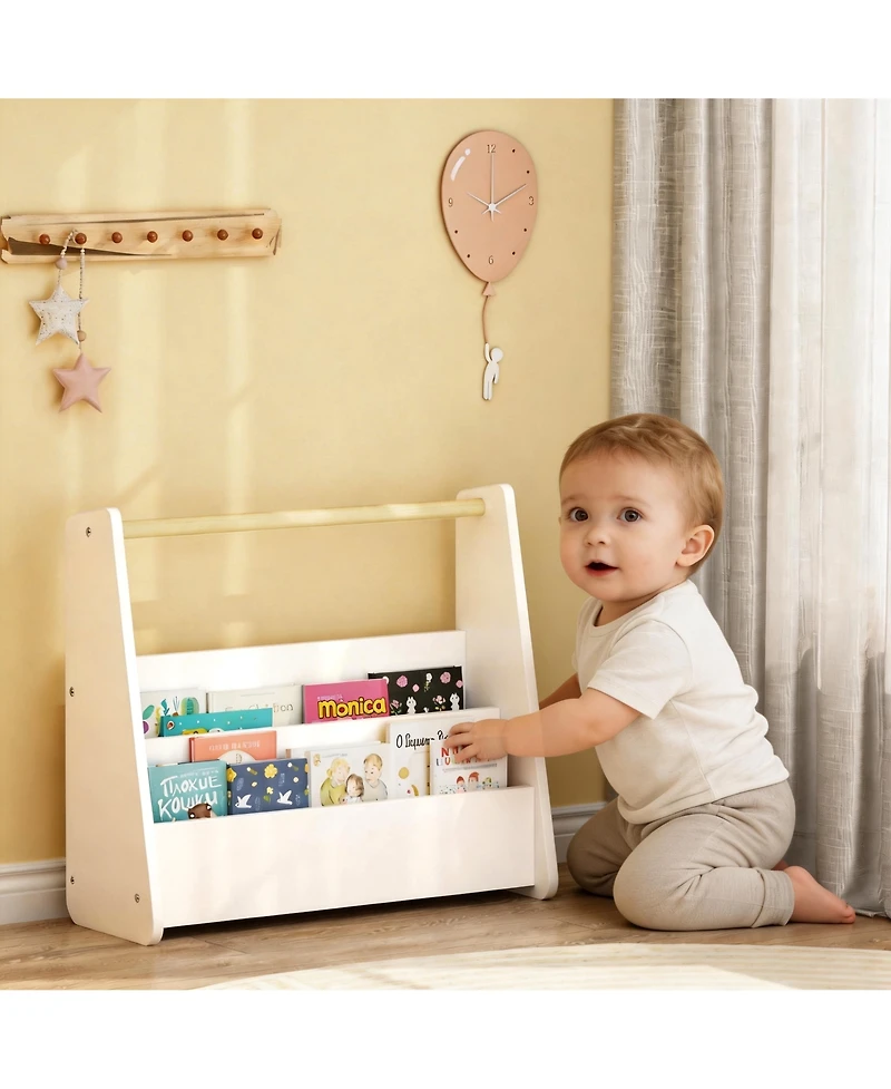 Flynama Kids Front-Facing Bookshelf with Wooden Handle 2-Tier