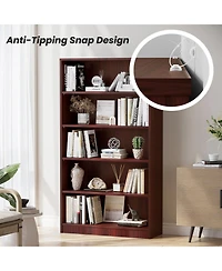Flynama 60 Inch Tall 5-Shelf Adjustable Cherry Wood Bedroom Bookcase