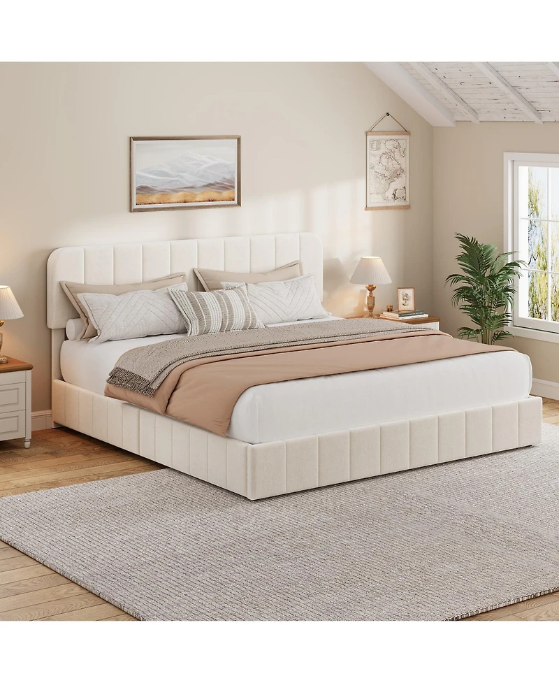 homfan Velvet Platform Bed Frame Channel Tufted Wingback Headboard Upholstered Wood Slats No Box Spring
