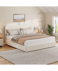 homfan Velvet Platform Bed Frame Channel Tufted Wingback Headboard Upholstered Wood Slats No Box Spring