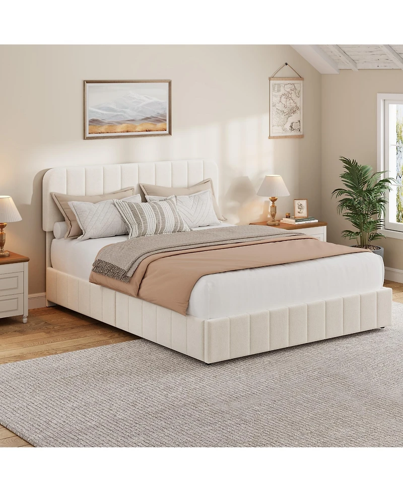 homfan Velvet Platform Bed Frame Channel Tufted Wingback Headboard Upholstered Wood Slats No Box Spring