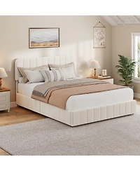 homfan Velvet Platform Bed Frame Channel Tufted Wingback Headboard Upholstered Wood Slats No Box Spring
