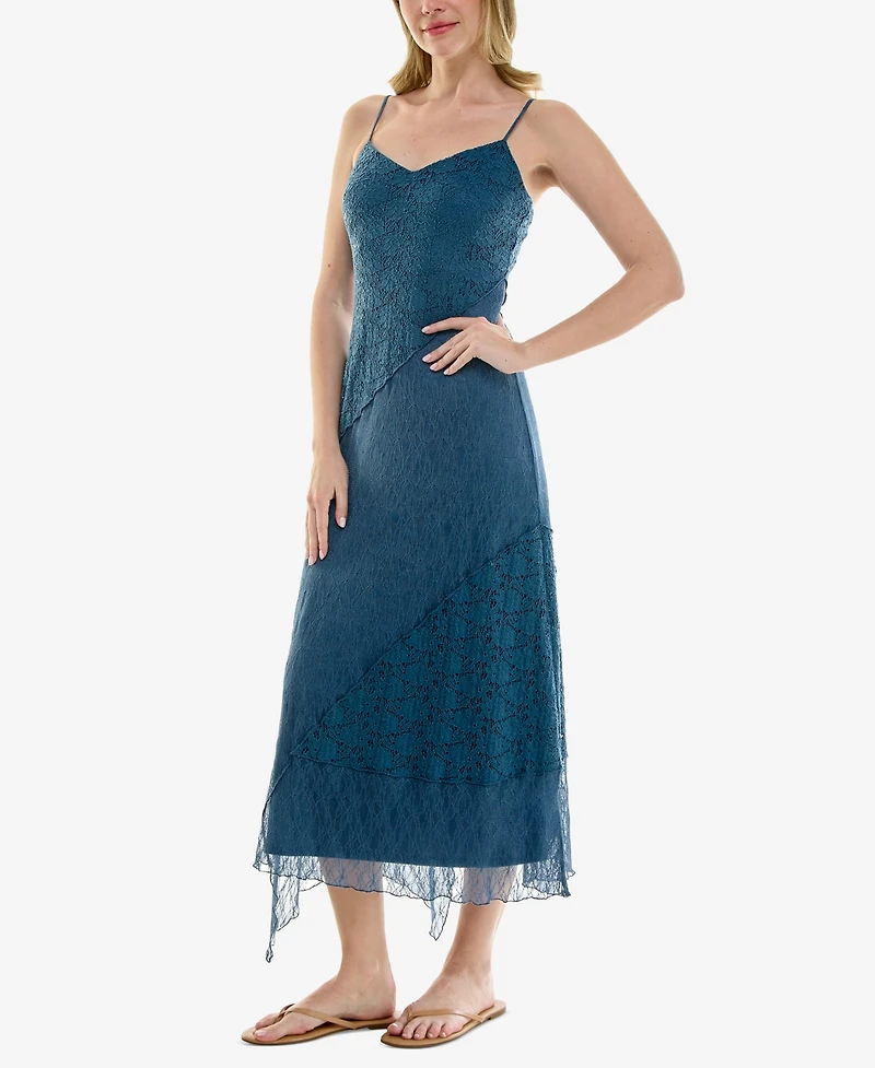 Row A Juniors' Sleeveless V-Neck Lace Midi Dress