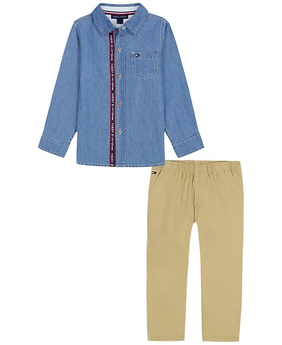 Tommy Hilfiger Toddler Boys' 2T-5T Long-Sleeve Shirt and Pants, 2-Piece Set