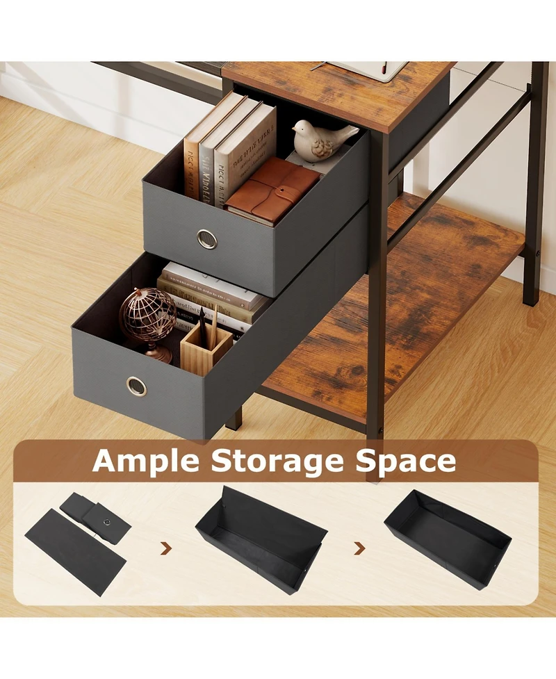 Slickblue 48 Inch Computer Desk with 2 Fabric Drawers Industrial Style