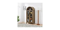 Flynama High Arched Led Light Wooden Storage Cabinet Adjustable Glass Partition Modern Retro Home Multi-Functional Display Cabinet