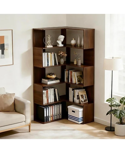 Flynama 66-Inch 6-Tier Corner Bookshelf L-Shaped Open Storage